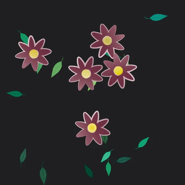 Fleurs Simples Avec Des Feuilles Vertes Composition Libre Illustration Vectorielle — Image vectorielle