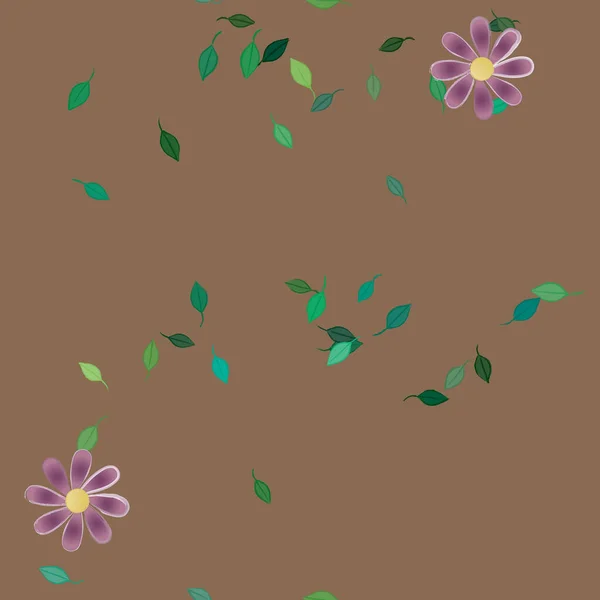 Flores Simples Con Hojas Verdes Composición Libre Ilustración Vectorial — Archivo Imágenes Vectoriales