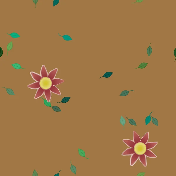 Fleurs Simples Avec Des Feuilles Vertes Composition Libre Illustration Vectorielle — Image vectorielle