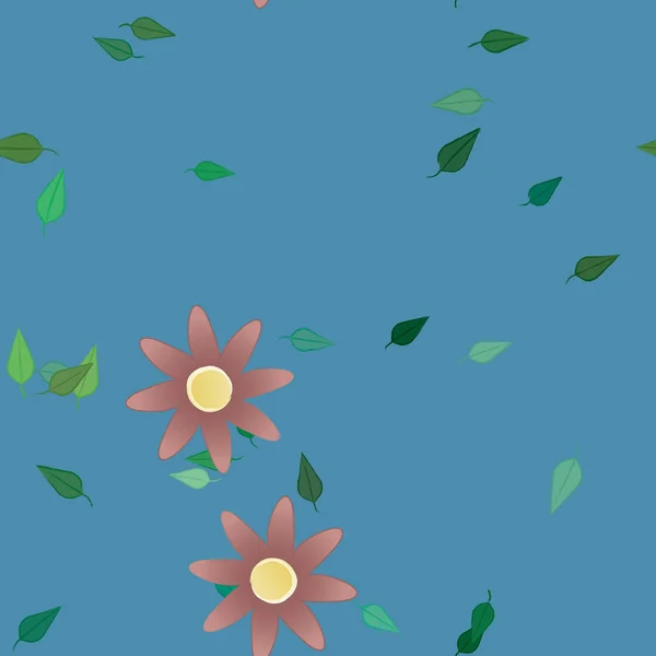 Hermosa Composición Con Flores Colores Simples Hojas Verdes Fondo Ilustración — Vector de stock