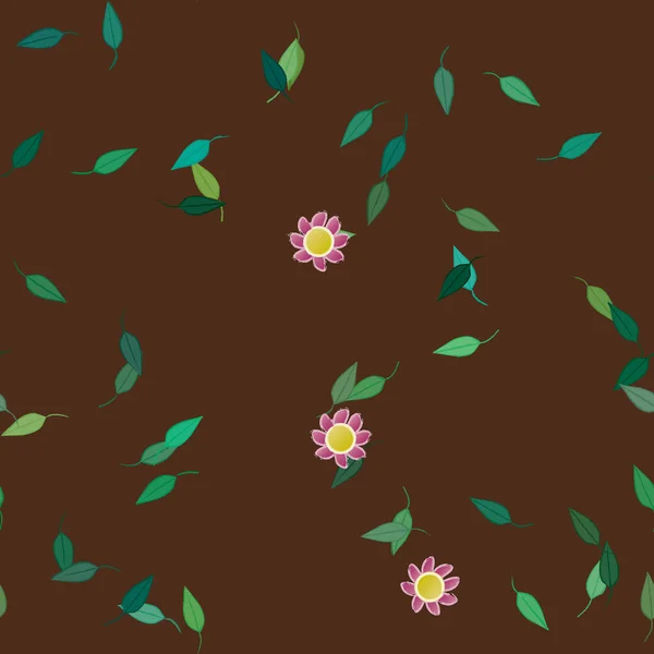 Composição Design Com Flores Simples Folhas Verdes Ilustração Vetorial — Vetor de Stock