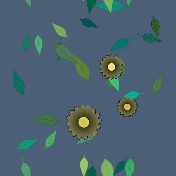 Ontwerp Compositie Met Eenvoudige Bloemen Groene Bladeren Vector Illustratie — Stockvector