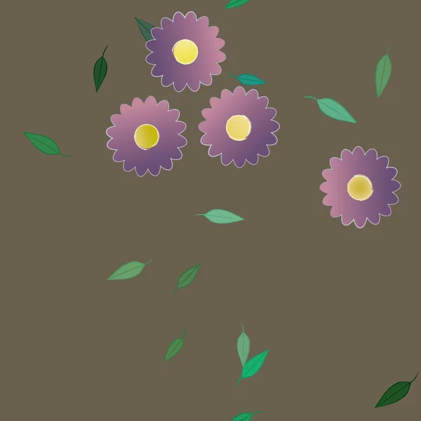 Composición Diseño Con Flores Simples Hojas Verdes Ilustración Vectorial — Vector de stock