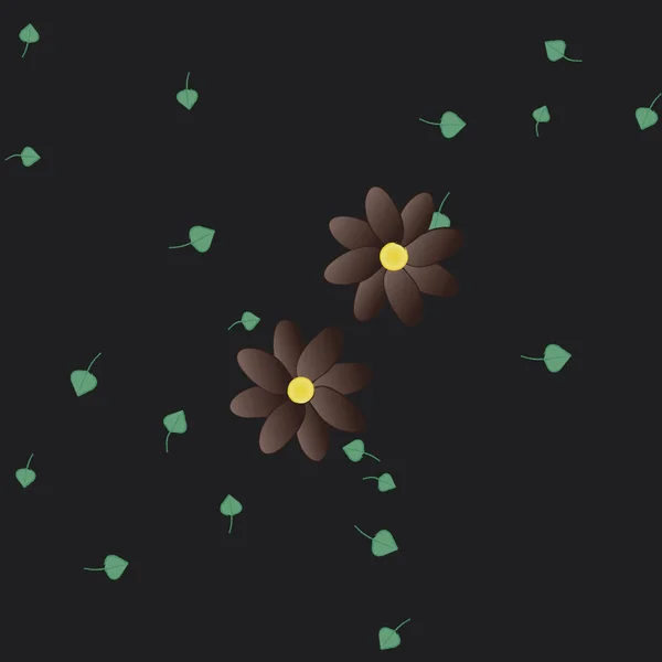 Mooie Compositie Met Eenvoudige Gekleurde Bloemen Groene Bladeren Achtergrond Vector — Stockvector