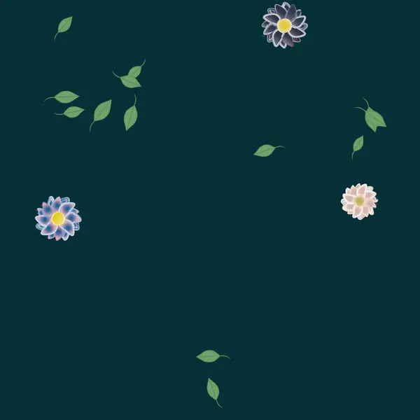 Fleurs Simples Avec Des Feuilles Vertes Composition Libre Illustration Vectorielle — Image vectorielle