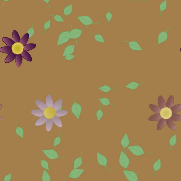 Composición Diseño Con Flores Simples Hojas Verdes Ilustración Vectorial — Archivo Imágenes Vectoriales