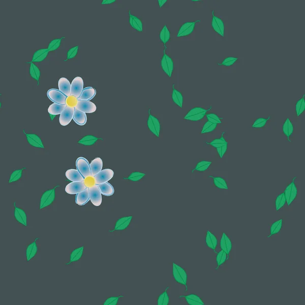 Eenvoudige Bloemen Met Groene Bladeren Vrije Samenstelling Vector Illustratie — Stockvector