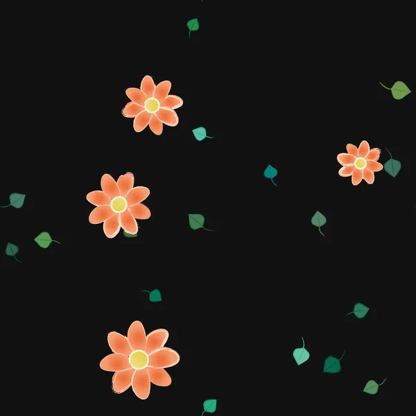 Composición Diseño Con Flores Simples Hojas Verdes Ilustración Vectorial — Archivo Imágenes Vectoriales