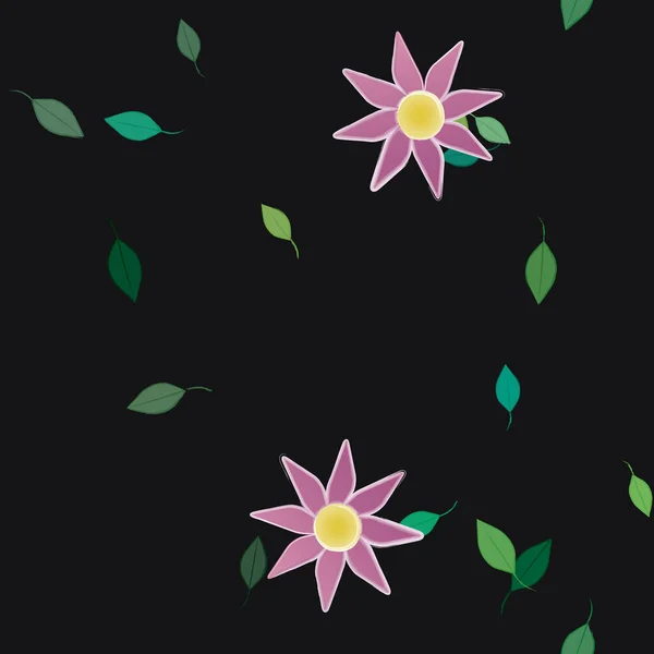 Flores Simples Con Hojas Verdes Composición Libre Ilustración Vectorial — Archivo Imágenes Vectoriales