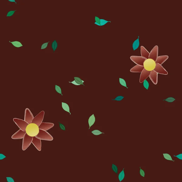 Flores Simples Con Hojas Verdes Composición Libre Ilustración Vectorial — Archivo Imágenes Vectoriales