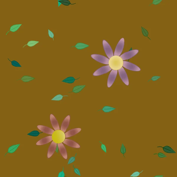 Fleurs Simples Avec Des Feuilles Vertes Composition Libre Illustration Vectorielle — Image vectorielle