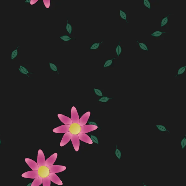 Composição Design Com Flores Simples Folhas Verdes Ilustração Vetorial — Vetor de Stock