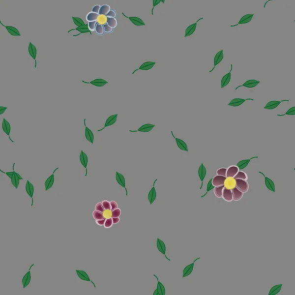 Mooie Compositie Met Eenvoudige Gekleurde Bloemen Groene Bladeren Achtergrond Vector — Stockvector