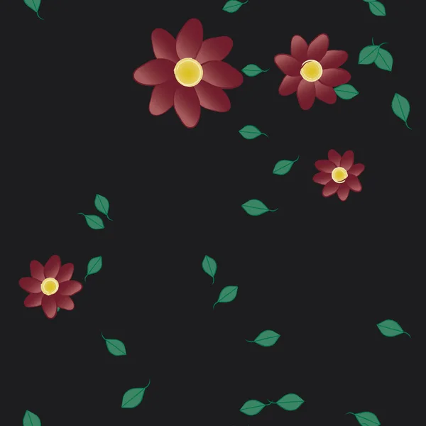 Composición Diseño Con Flores Simples Hojas Verdes Ilustración Vectorial — Vector de stock