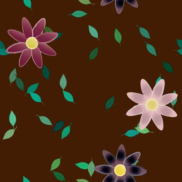 Fleurs Simples Avec Des Feuilles Vertes Composition Libre Illustration Vectorielle — Image vectorielle