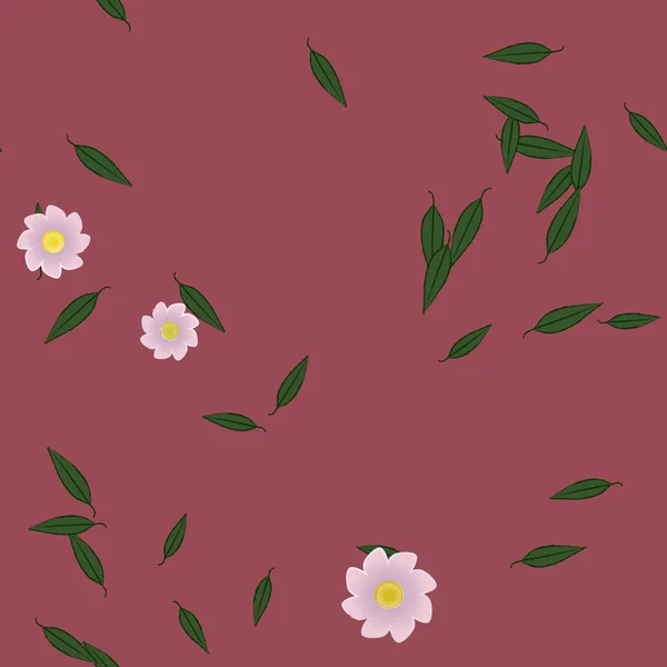 Flores Simples Con Hojas Verdes Composición Libre Ilustración Vectorial — Archivo Imágenes Vectoriales