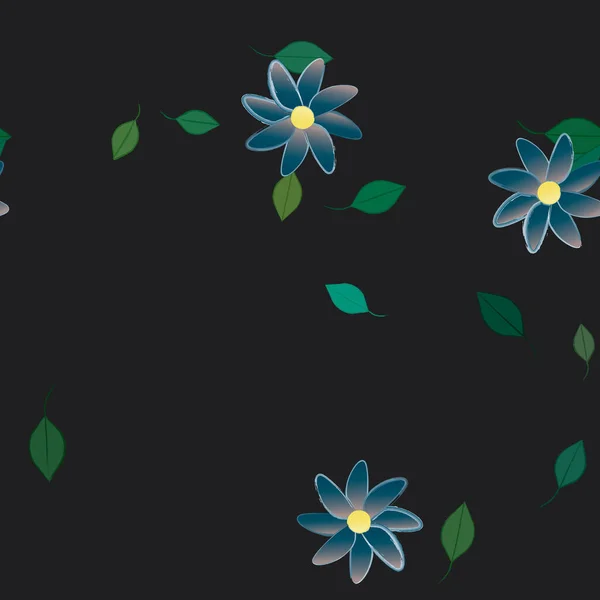 Composición Diseño Con Flores Simples Hojas Verdes Ilustración Vectorial — Vector de stock