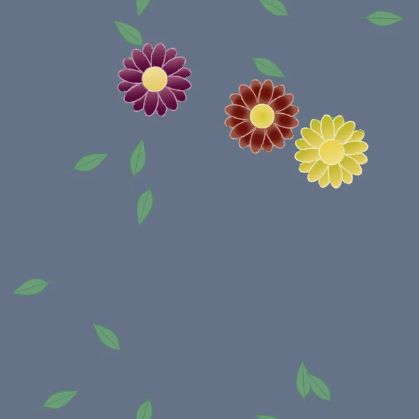 Composición Diseño Con Flores Simples Hojas Verdes Ilustración Vectorial — Archivo Imágenes Vectoriales