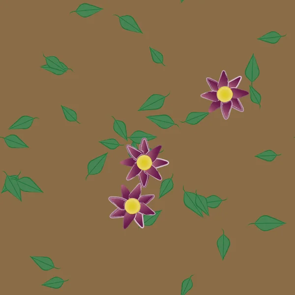 Composición Libre Con Flores Colores Simples Hojas Verdes Para Papel — Archivo Imágenes Vectoriales