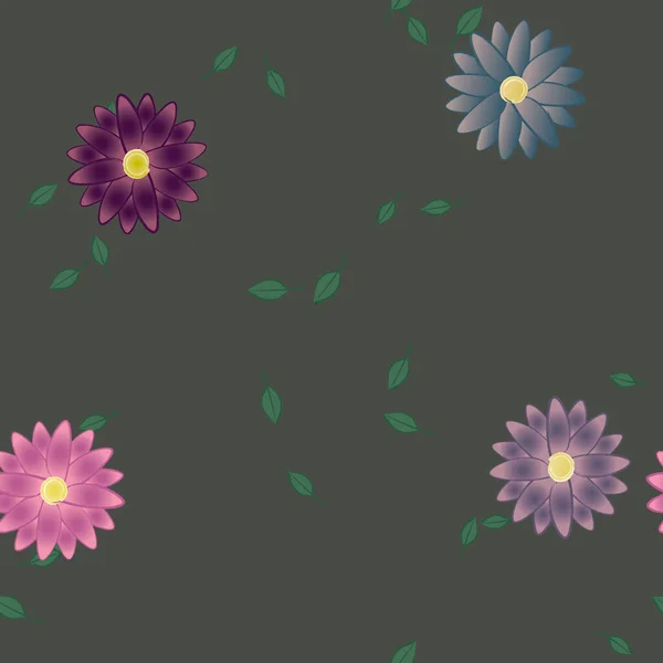 Composición Diseño Con Flores Simples Hojas Verdes Ilustración Vectorial — Archivo Imágenes Vectoriales