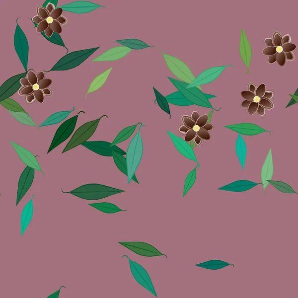 Composición Diseño Con Flores Simples Hojas Verdes Ilustración Vectorial — Vector de stock