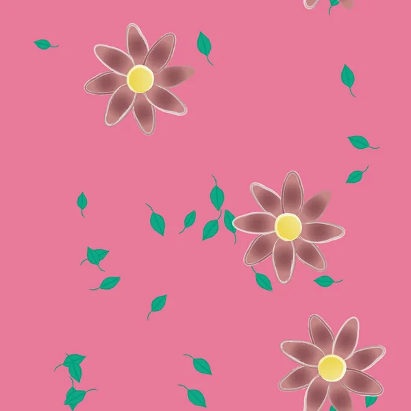 Ontwerp Compositie Met Eenvoudige Bloemen Groene Bladeren Vector Illustratie — Stockvector