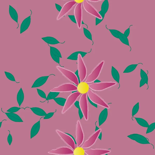 Eenvoudige Bloemen Met Groene Bladeren Vrije Samenstelling Vector Illustratie — Stockvector