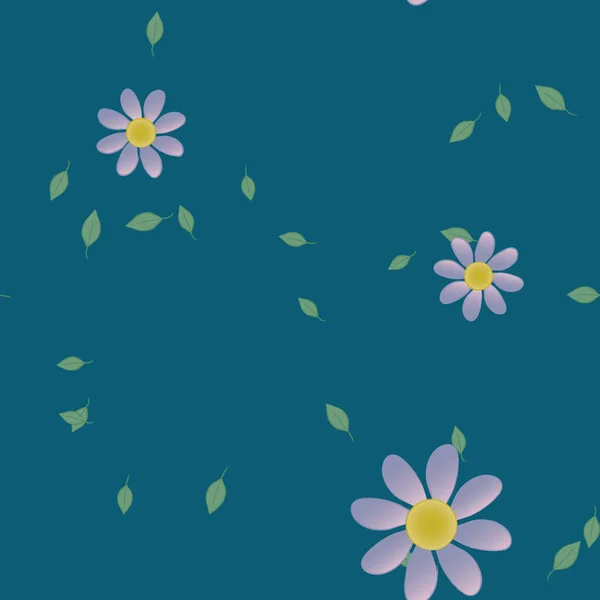 Hermosa Composición Con Flores Colores Simples Hojas Verdes Fondo Ilustración — Vector de stock