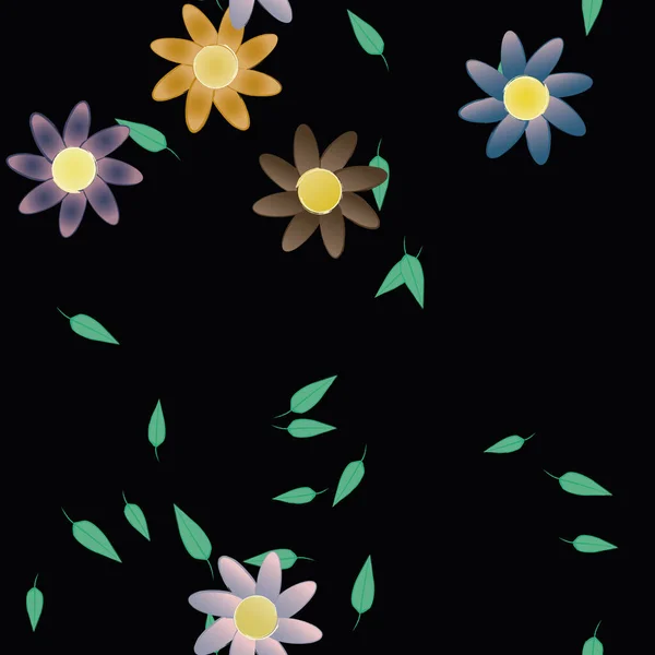 Composición Diseño Con Flores Simples Hojas Verdes Ilustración Vectorial — Archivo Imágenes Vectoriales