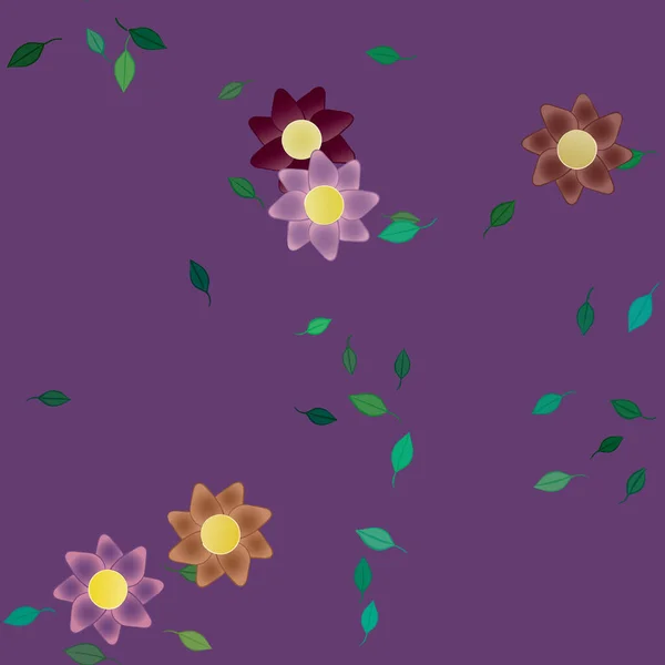 Composition Libre Avec Des Fleurs Colorées Simples Feuilles Vertes Pour — Image vectorielle