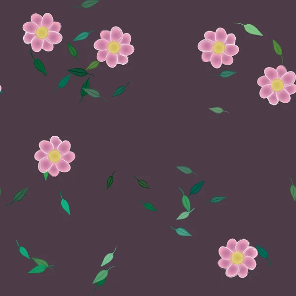 Hermosa Composición Con Flores Colores Simples Hojas Verdes Fondo Ilustración — Vector de stock