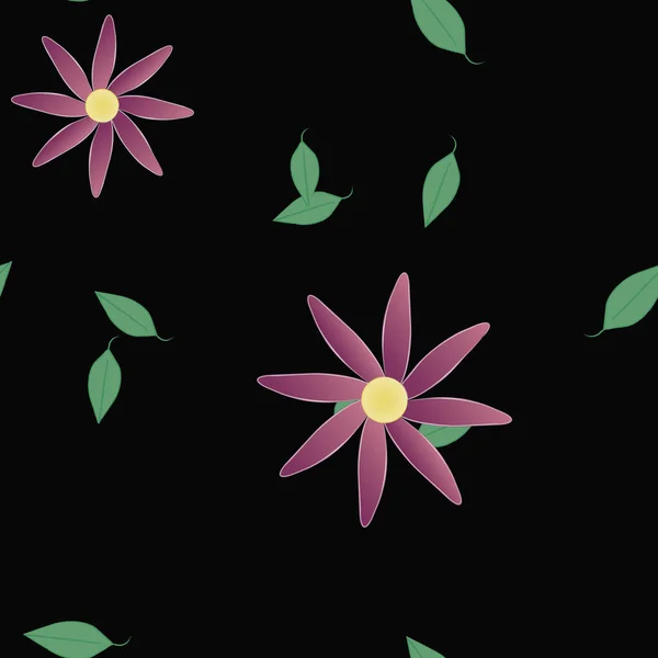 Composición Diseño Con Flores Simples Hojas Verdes Ilustración Vectorial — Archivo Imágenes Vectoriales