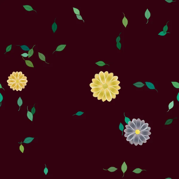 Composition Design Avec Fleurs Simples Feuilles Vertes Illustration Vectorielle — Image vectorielle