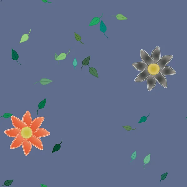 Flores Simples Con Hojas Verdes Composición Libre Ilustración Vectorial — Archivo Imágenes Vectoriales