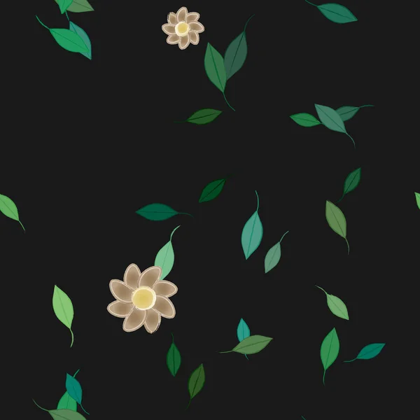 Composição Bonita Com Flores Coloridas Simples Folhas Verdes Fundo Ilustração — Vetor de Stock