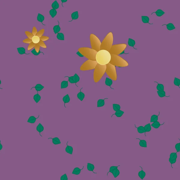 Composición Diseño Con Flores Simples Hojas Verdes Ilustración Vectorial — Archivo Imágenes Vectoriales