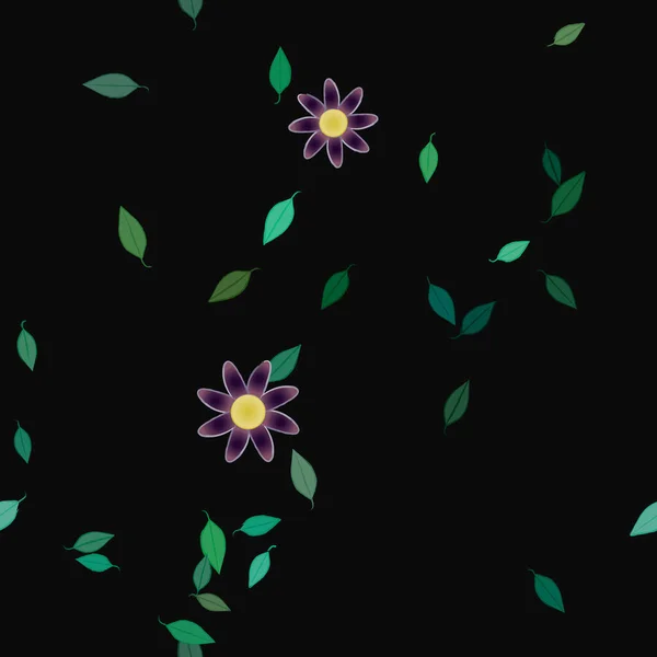 Fleurs Simples Avec Des Feuilles Vertes Composition Libre Illustration Vectorielle — Image vectorielle