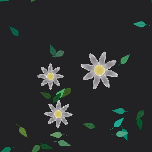 Design Sammansättning Med Enkla Blommor Och Gröna Blad Vektor Illustration — Stock vektor