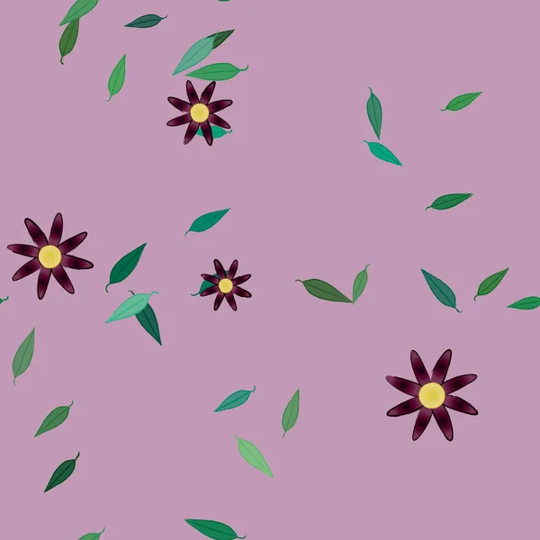 Fleurs Simples Avec Des Feuilles Vertes Composition Libre Illustration Vectorielle — Image vectorielle