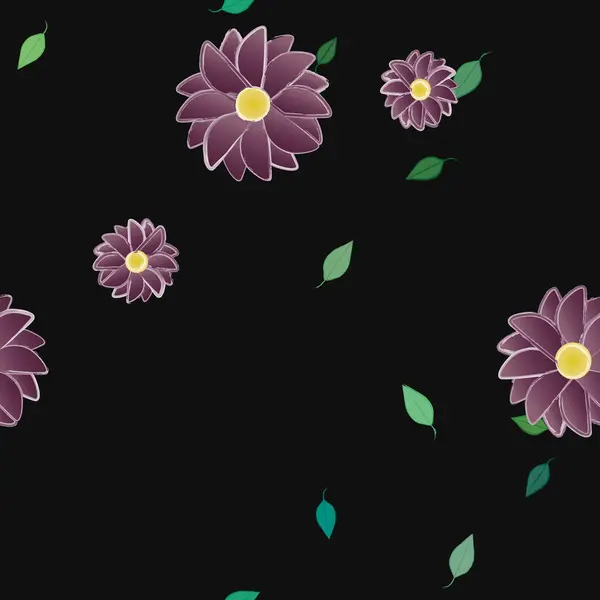 Hermosa Composición Con Flores Colores Simples Hojas Verdes Fondo Ilustración — Archivo Imágenes Vectoriales