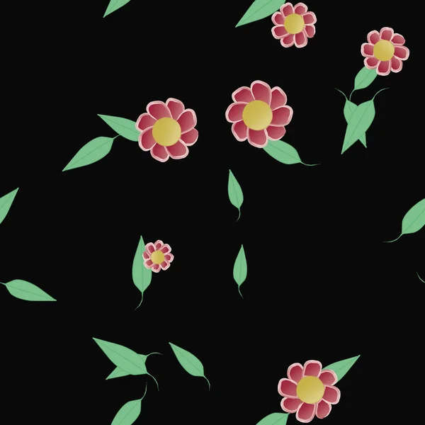 Composición Diseño Con Flores Simples Hojas Verdes Ilustración Vectorial — Archivo Imágenes Vectoriales