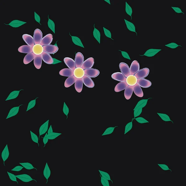 Enkla Blommor Med Gröna Blad Fri Sammansättning Vektor Illustration — Stock vektor