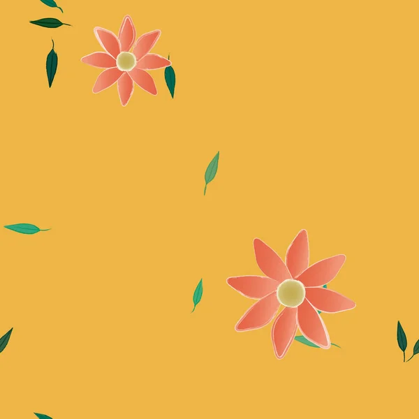 Fleurs Simples Avec Des Feuilles Vertes Composition Libre Illustration Vectorielle — Image vectorielle