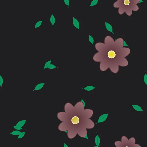 Flores Simples Con Hojas Verdes Composición Libre Ilustración Vectorial — Vector de stock