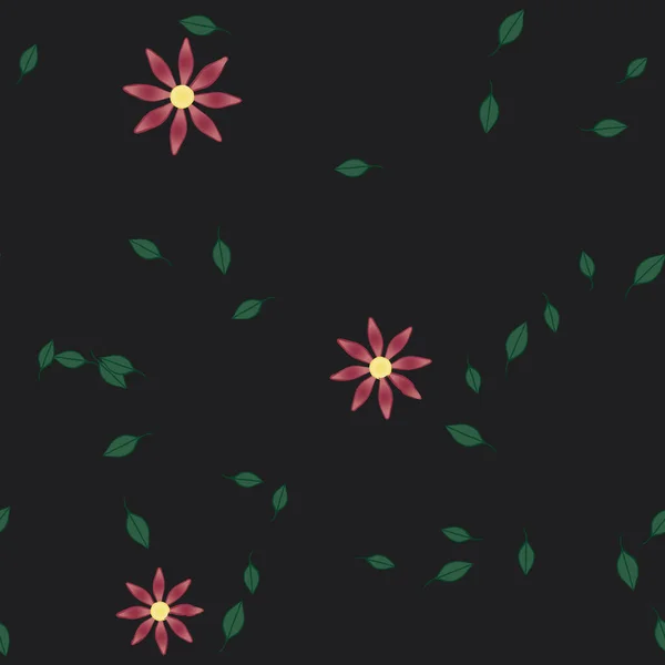 Composición Diseño Con Flores Simples Hojas Verdes Ilustración Vectorial — Vector de stock