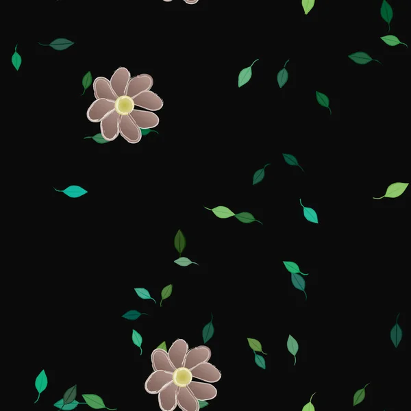 Eenvoudige Bloemen Met Groene Bladeren Vrije Samenstelling Vector Illustratie — Stockvector