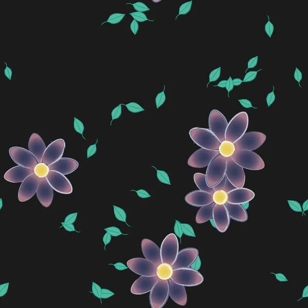 Ingyenes Összetétel Egyszerű Színes Virágok Zöld Levelek Tapéta Vektor Illusztráció — Stock Vector