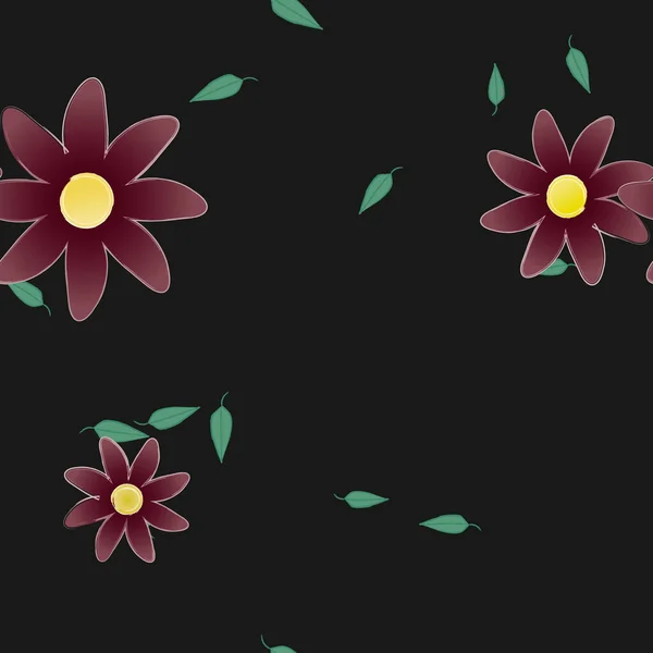 Composición Diseño Con Flores Simples Hojas Verdes Ilustración Vectorial — Archivo Imágenes Vectoriales