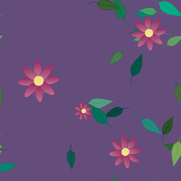 Flores Simples Con Hojas Verdes Composición Libre Ilustración Vectorial — Archivo Imágenes Vectoriales
