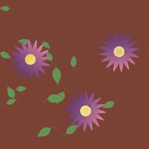 Flores Simples Con Hojas Verdes Composición Libre Ilustración Vectorial — Archivo Imágenes Vectoriales